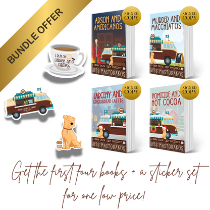 Coffee Truck Cozy Mysteries - Signed Paperback + Sticker Pack Bundle