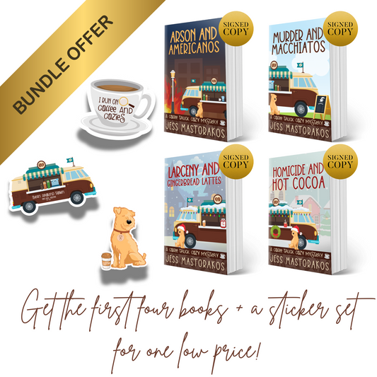 Coffee Truck Cozy Mysteries - Signed Paperback + Sticker Pack Bundle